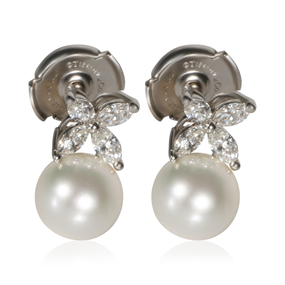 Tiffany & Co. Platinum Pearl and Diamond Victoria Earrings